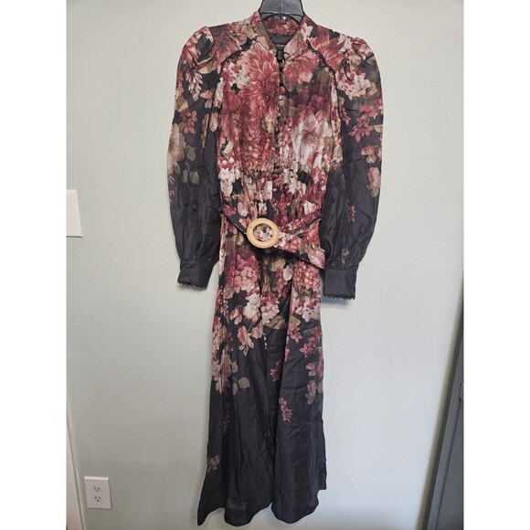 Sz 4 - Ever New Peyton Belted Long Sleeve Button Front Maxi Dress MSRP $209 - Picture 2 of 13